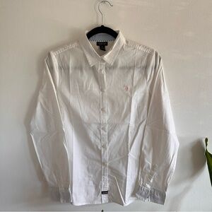 U.S. Polo Assn. Classic White Button Down Shirt with Pink Emblem